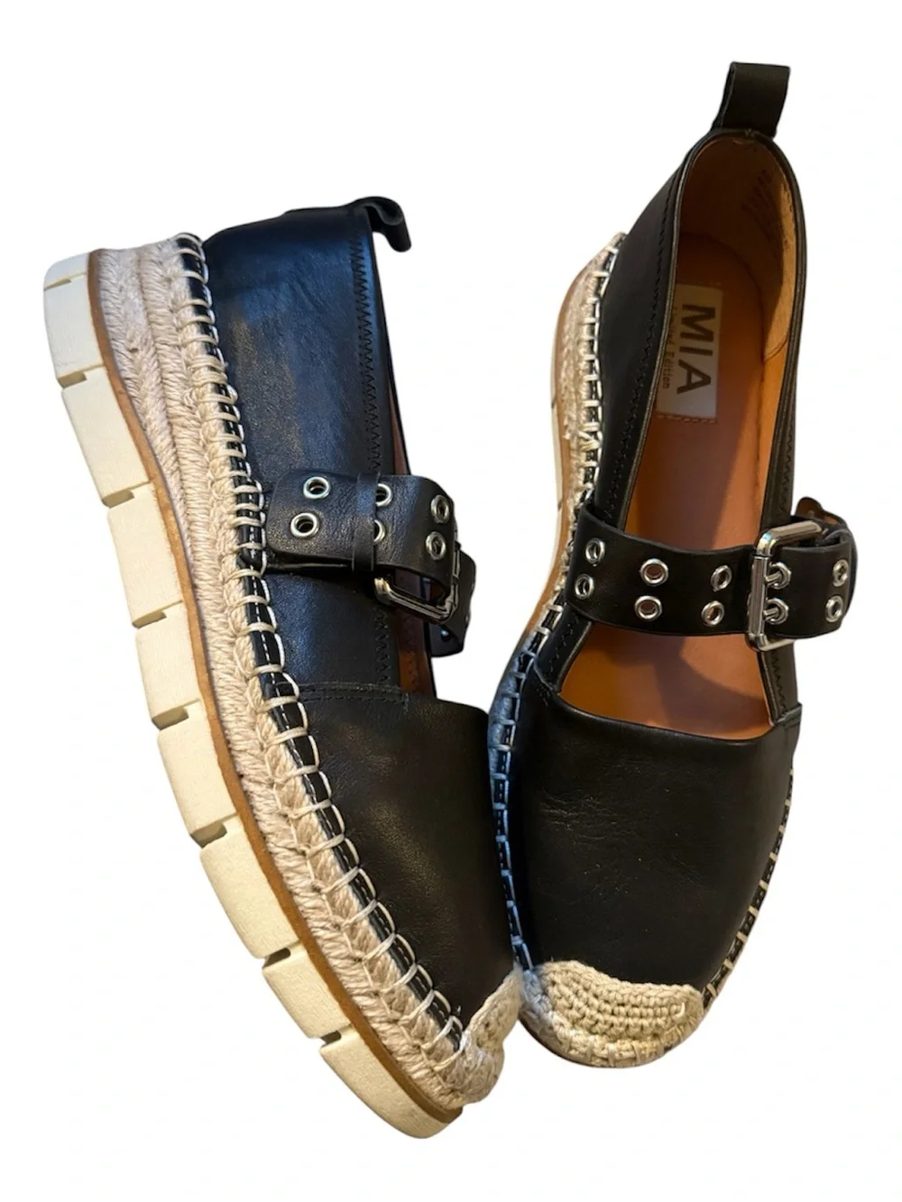 MIA Black Espadrille Mary Jane with Silver Buckle